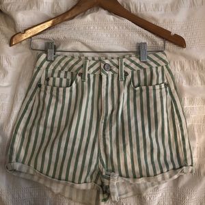 TOPSHOP light green high waisted striped shorts